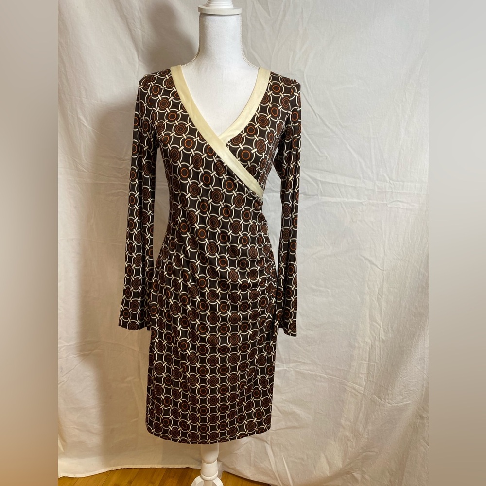 Liquid Elegant Brown Geometric Wrap Dress